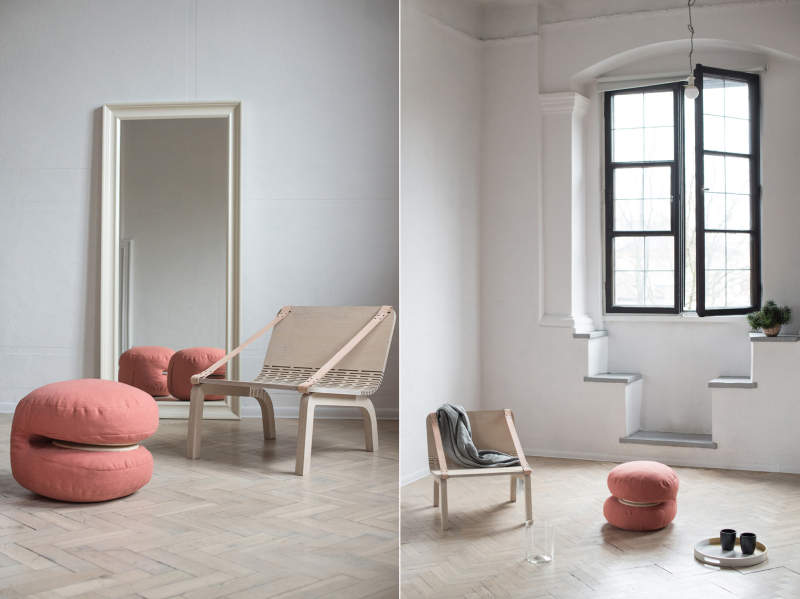 Dango flexible armchair has two removable poufs 