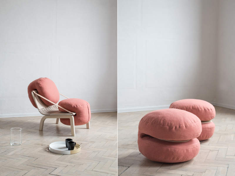 Dango flexible armchair has two removable poufs 