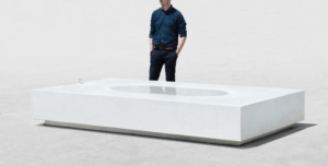 Jean Couvreur’s concrete public bench features real water surface