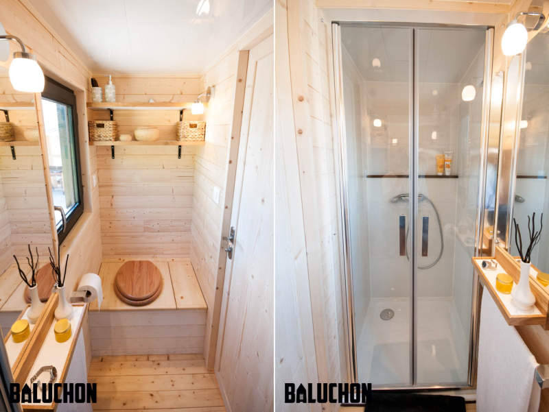 Ostara tiny house by Baluchon features two-leaf glass door 