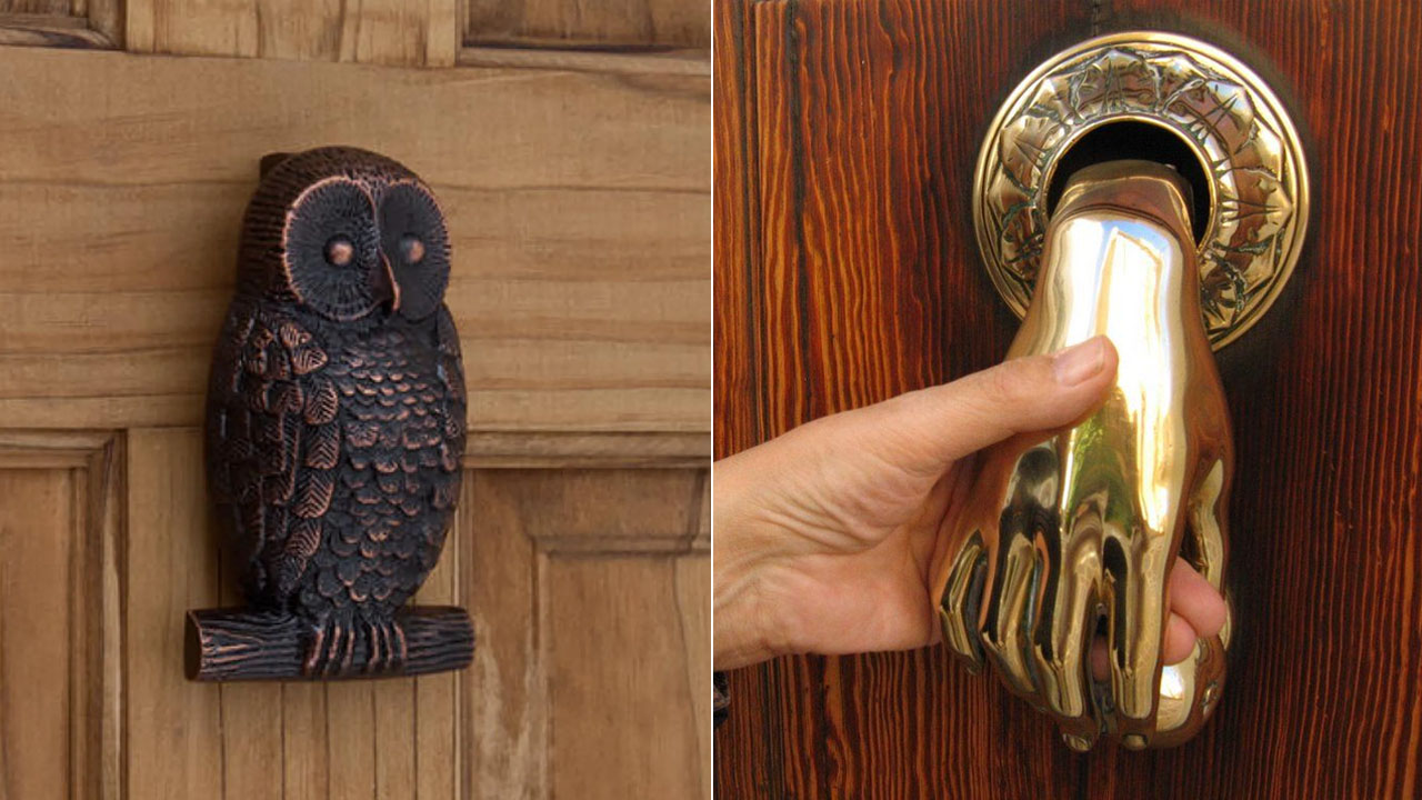 Pine Cone Door Knocker In Polished Brass