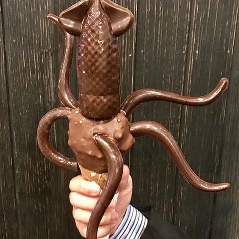 Chocolate-dipped squid ice cream