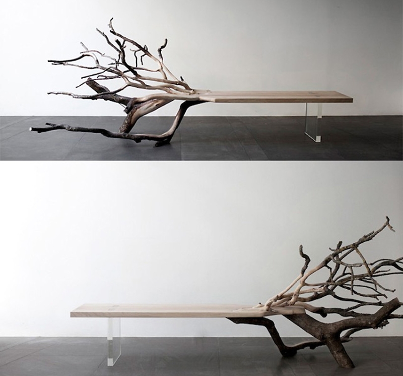 Organic fallen tree table 