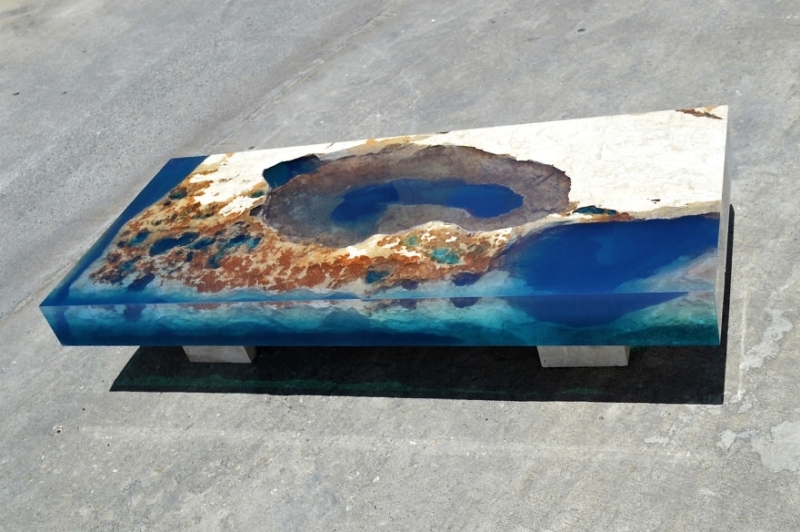 Natural stone and resin lagoon table by LA Tables 