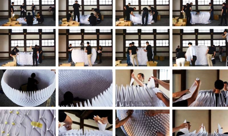 The structure is built employing origami art