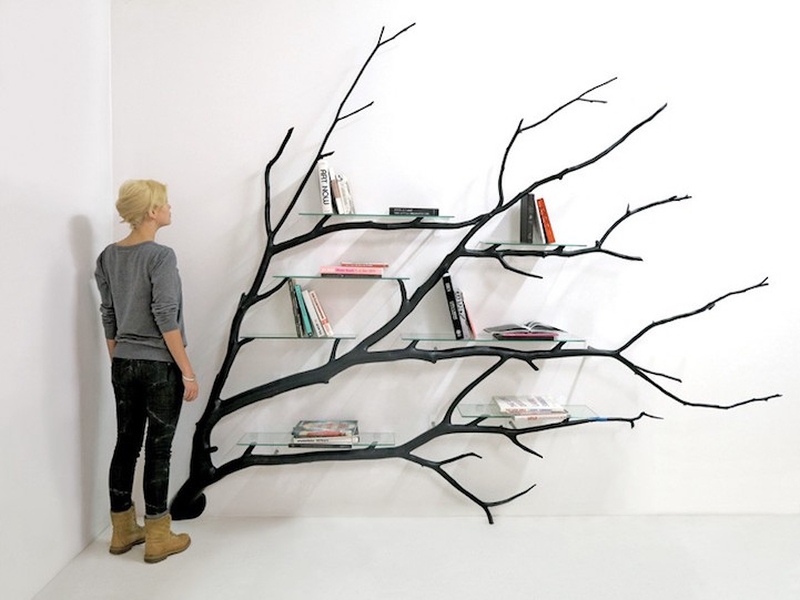 sculptural tree branch shelf