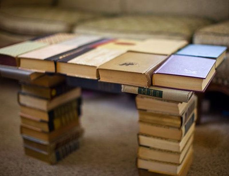 Coffee table made from old books