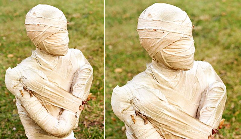 Graved mummy in yard for Halloween