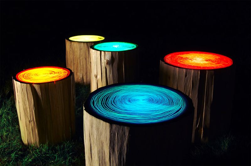 Tree-ring light stools by Judson Beaumont