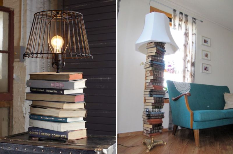 lamp base made of old books