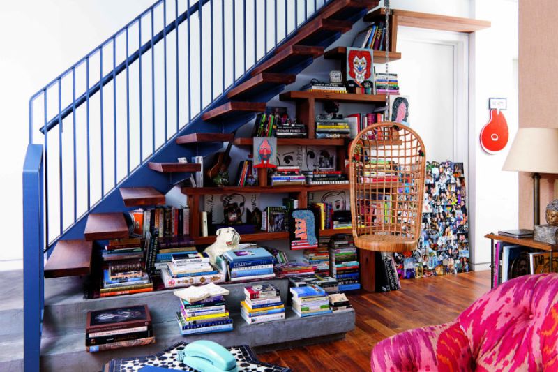 decorate under stair space with books