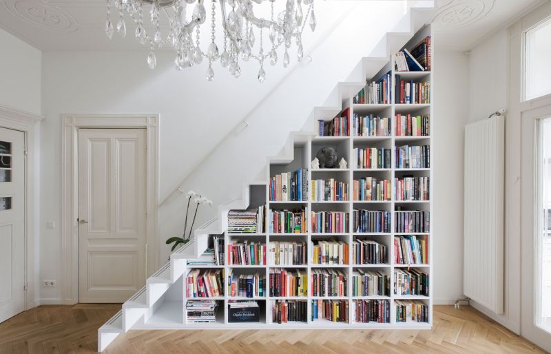 decorate under stair space with books