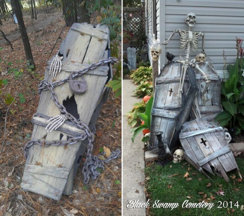 old coffin in garden for Halloween