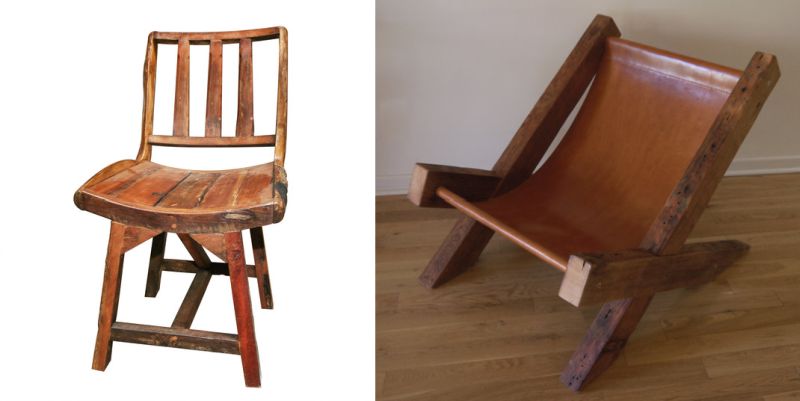 A rustic reclaimed wooden chair