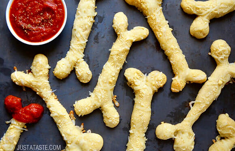 Cheesy Breadstick Bones Halloween Appetizer 