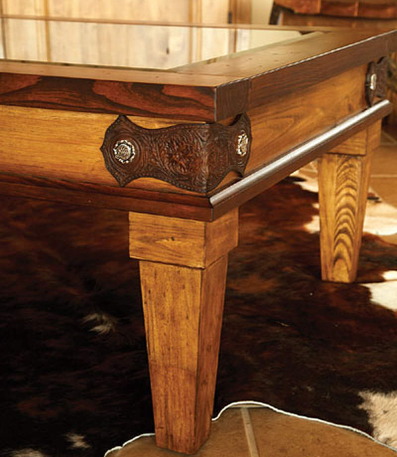 Hand carved Western coffee table with glass top 