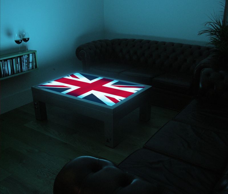 Illuminated steel coffee table