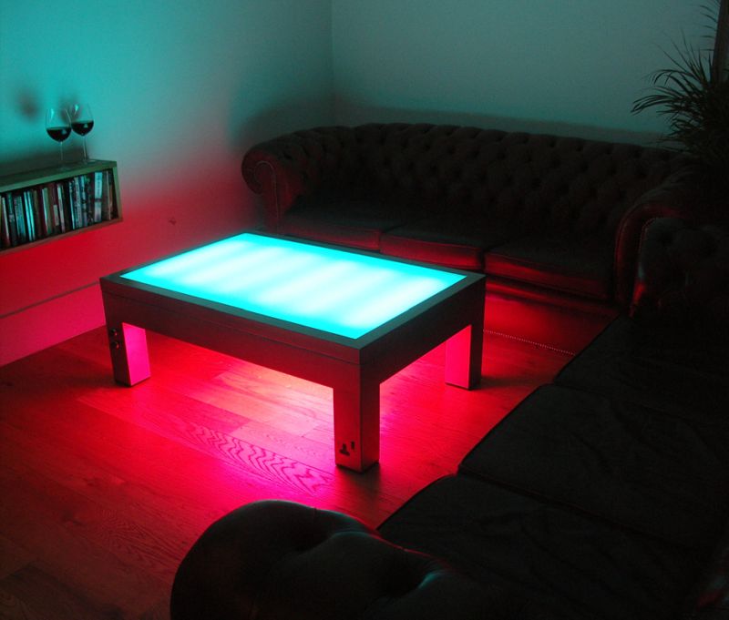 Illuminated steel coffee table