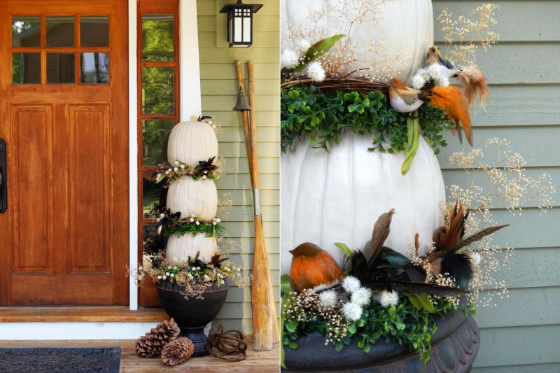 Pumpkin topiary for outdoor halloween decoration 