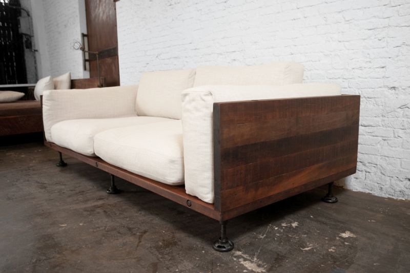 Reclaimed wood sofa living room