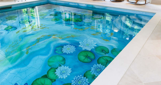 This indoor swimming pool gets new life with water-lily ceramic murals