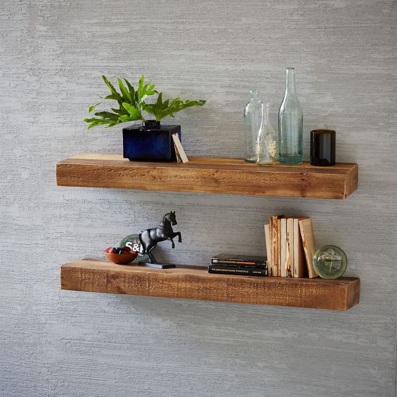 reclaimed wood floating shelf