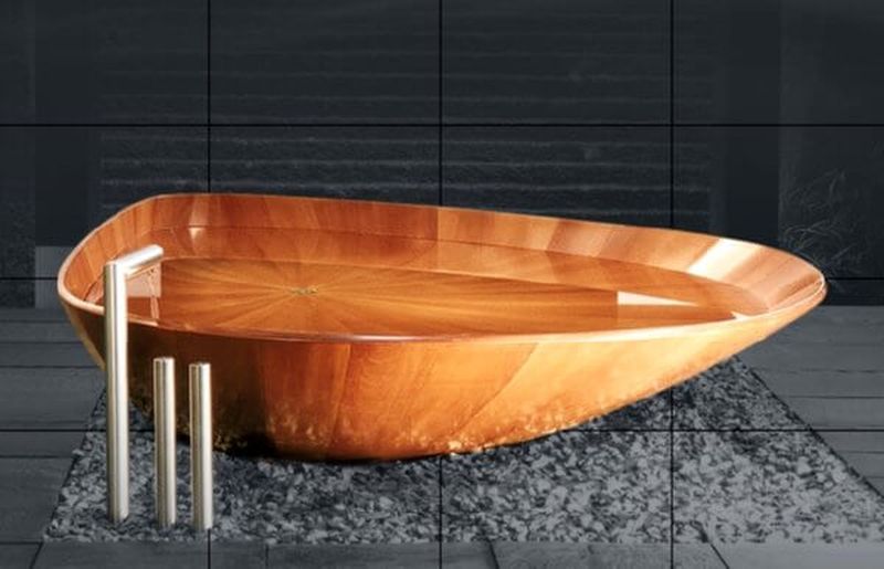 stone and wooden bathtub