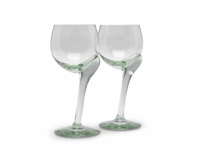 Asymmetrical recycled wine glass