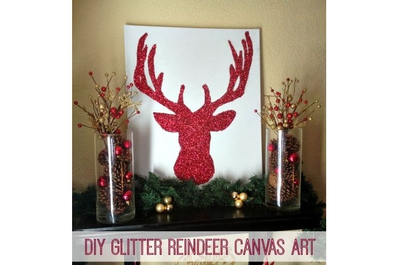 DIY Glitter reindeer canvas art Christmas decoration 