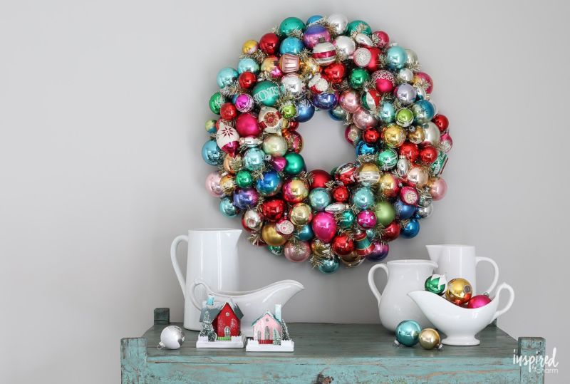 Vintage Christmas ornaments wreath