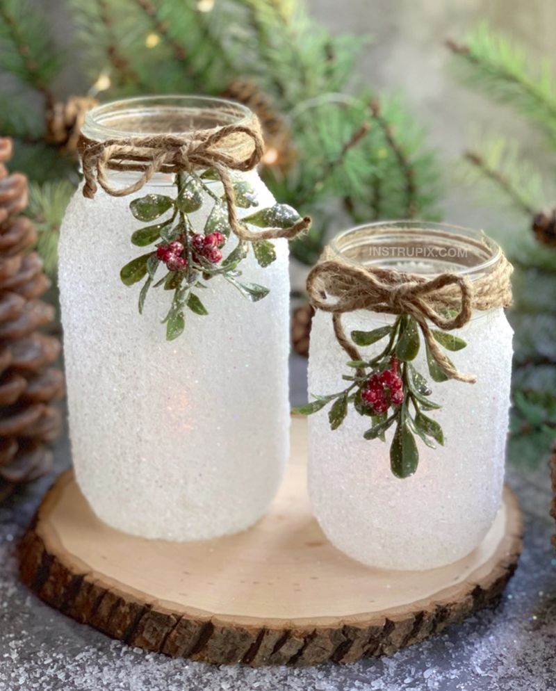 DIY snowy mason jar luminaries