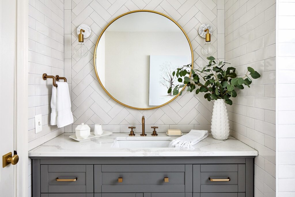 Easy-Tips-to-Transform-Your-Boring-Bathroom-Hang a Mirror- Décor Ideas