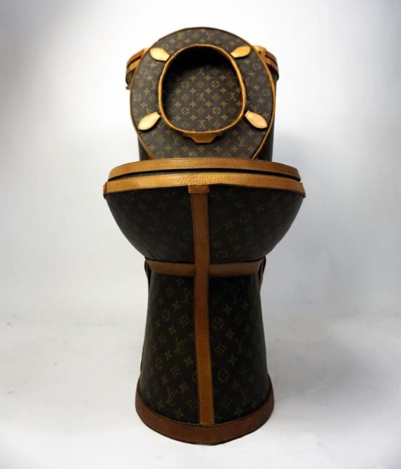 Yes, this is real - A golden toilet covered in Louis Vuitton bags that  costs $100,000 - Luxurylaunches