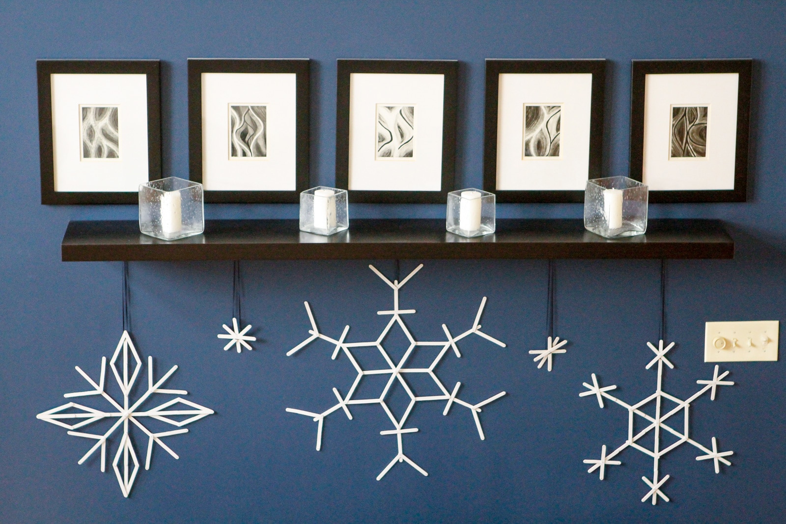 Popsicle stick snowflakes wall decor