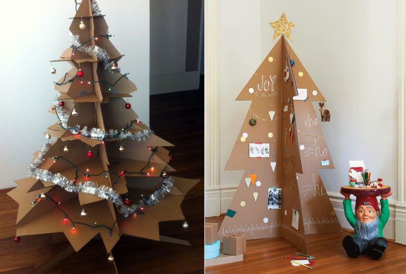 Cardboard Christmas tree with ornaments  