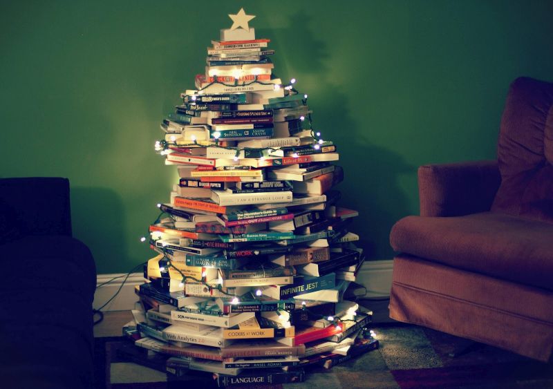 books into alternative Christmas tree  