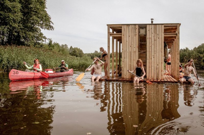 Timber sauna on a Swedish lake