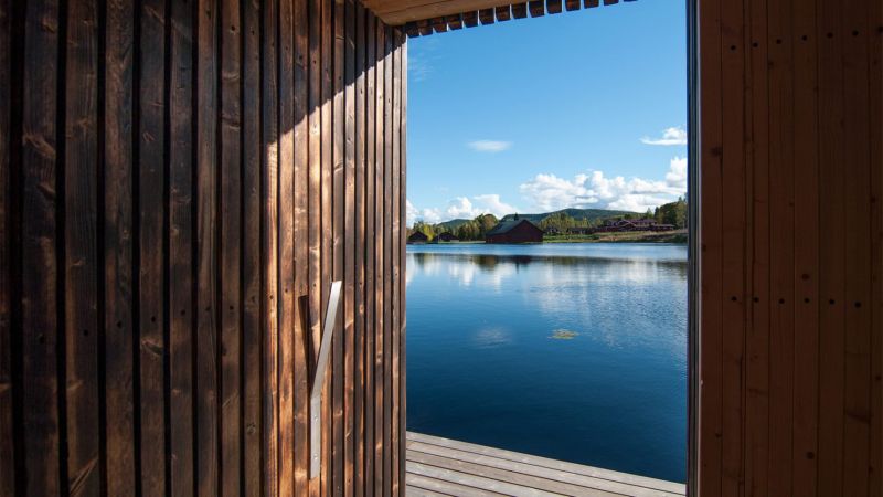 Timber sauna on a Swedish lake