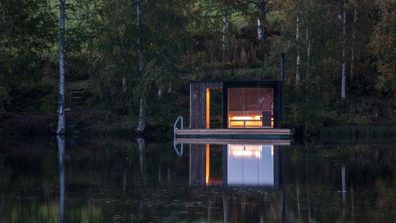 Timber sauna on a Swedish lake