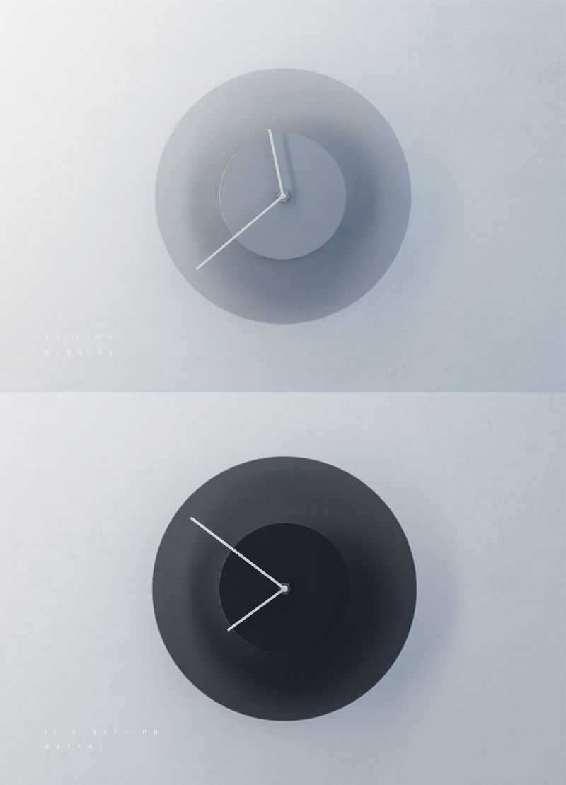 Dusk Clock Transitions From Light Gray to Black as the Day Goes On