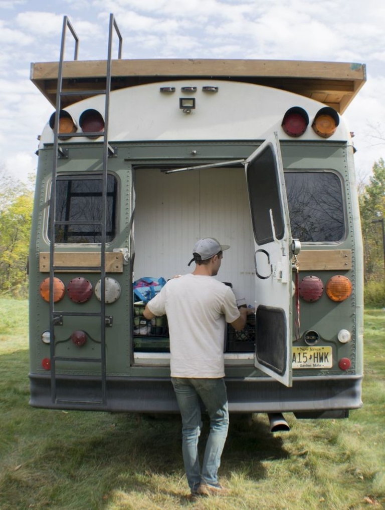 Converted School Bus Home with Rooftop Deck is Perfect for Life on the Road