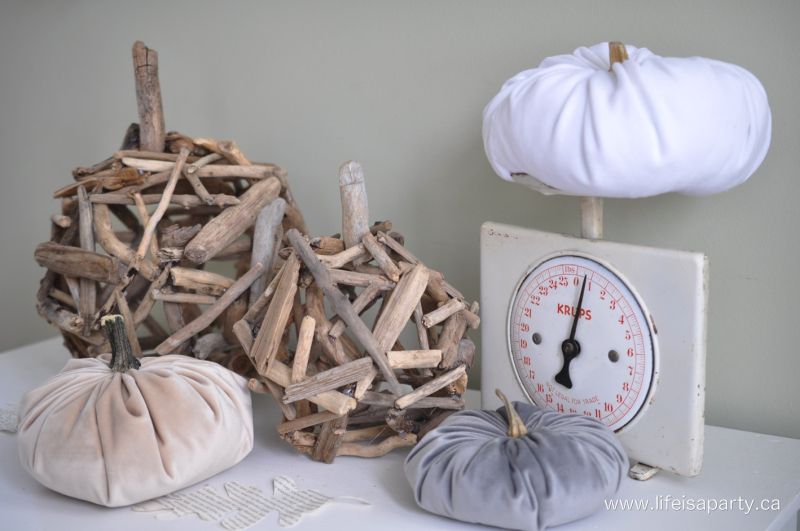 DIY driftwood pumpkins and fabric pumpkins 