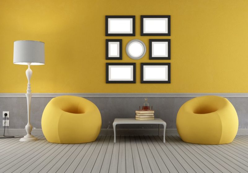 Gray floor with yellow walls