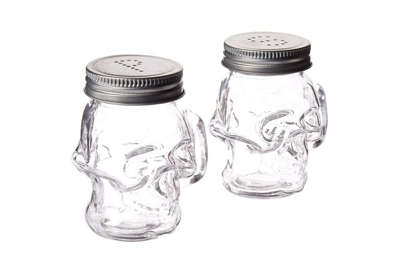 Skull shaped salt and pepper shaker for Halloween