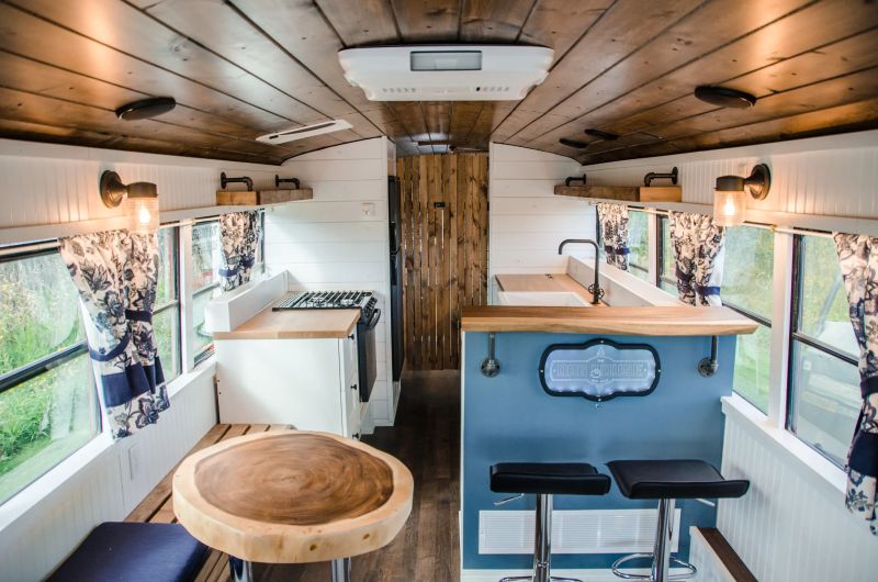 Thomas School Bus Converted into a RV by Paved To Pines