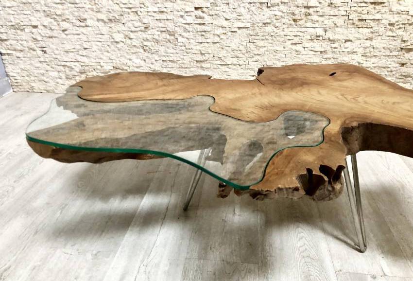 Teak Live Edge Table with Glass Top