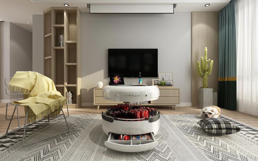 Coosno Smart Coffee Table with VoiceControlled Refrigerator