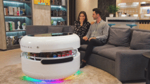 Coosno Smart Coffee Table with Voice-Controlled Refrigerator