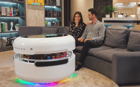 Coosno Smart Coffee Table With Voice Controlled Refrigerator