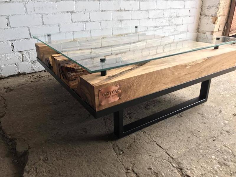 Industrial Wood and Glass Coffee Table